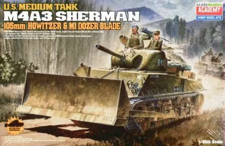 ACADEMY 1/35 M4A3 SHERMAN 105MM W/DOZER