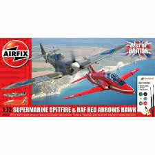 AIRFIX 1/72 SUPERMARINE SPITIFIRE AND RED ARROWS HAWK GIFT SET INCL PAINT AND GLUE (DOUBLE KIT)