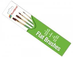 HUMBROL 3mm,5mm,7mm,10mm, FLAT SYNTHETIC BRUSHES (x4)